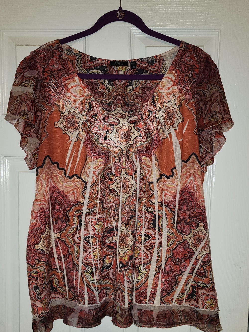 Apt. 9 Orange Paisley Flutter-Sleeve Blouse